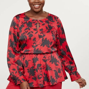 Lane Bryant Satin Peplum Floral Blouse